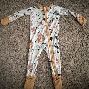 Disney Kids One-Piece Footie Pajamas in White with Tan Trim